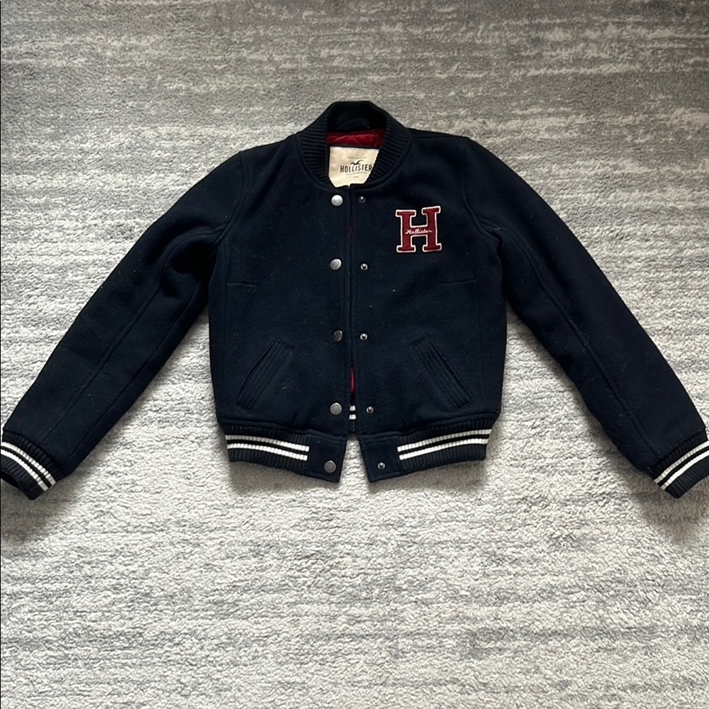 Navy Hollister Red Quilted Varsity Jacket